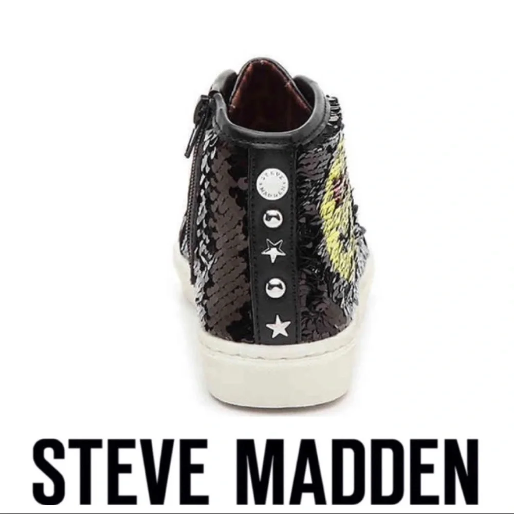 💕SALE💕 Steve Madden Black Sequins Smiley Sneakers - Picture 5 of 9